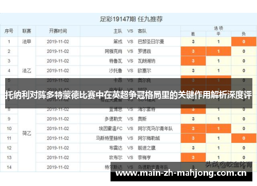 托纳利对阵多特蒙德比赛中在英超争冠格局里的关键作用解析深度评 托纳利对阵多特蒙德比赛中在英超争冠格局里的关键作用解析深度评